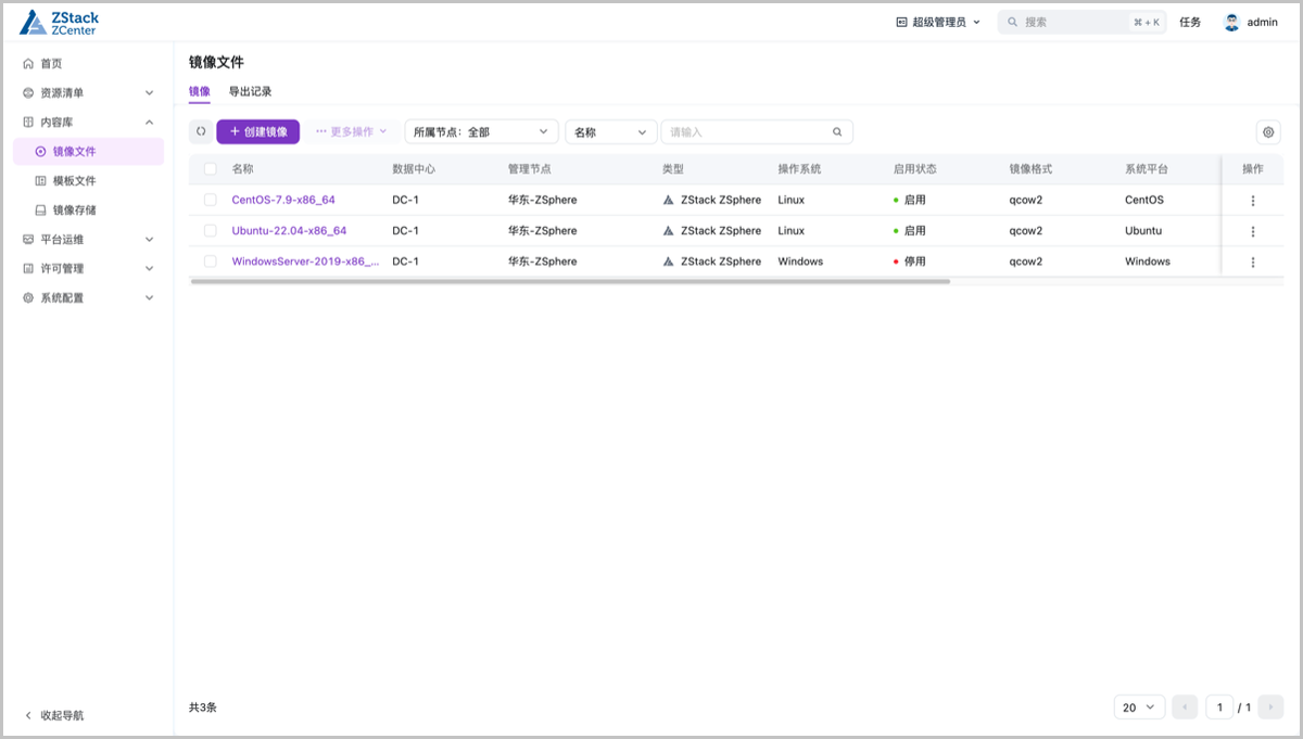 内容库-镜像文件-镜像列表